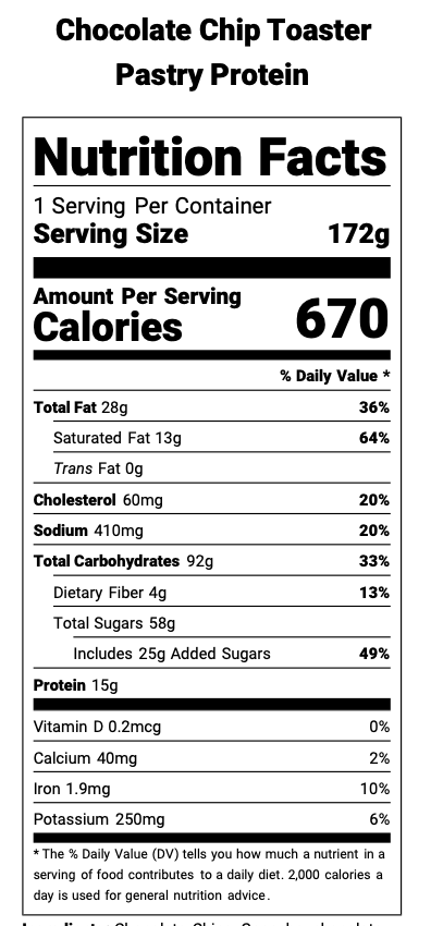 Chocolate Chip Toaster Pastry Protein