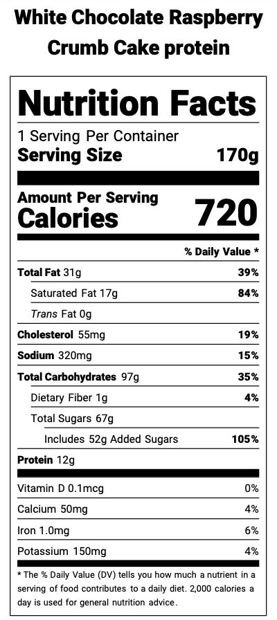 White Chocolate Raspberry Crumb Cake protein